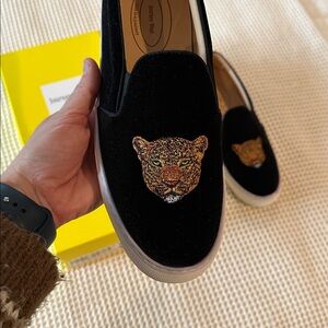 NIB Velvet Embroidered Leopard Slip-On Sneakers
